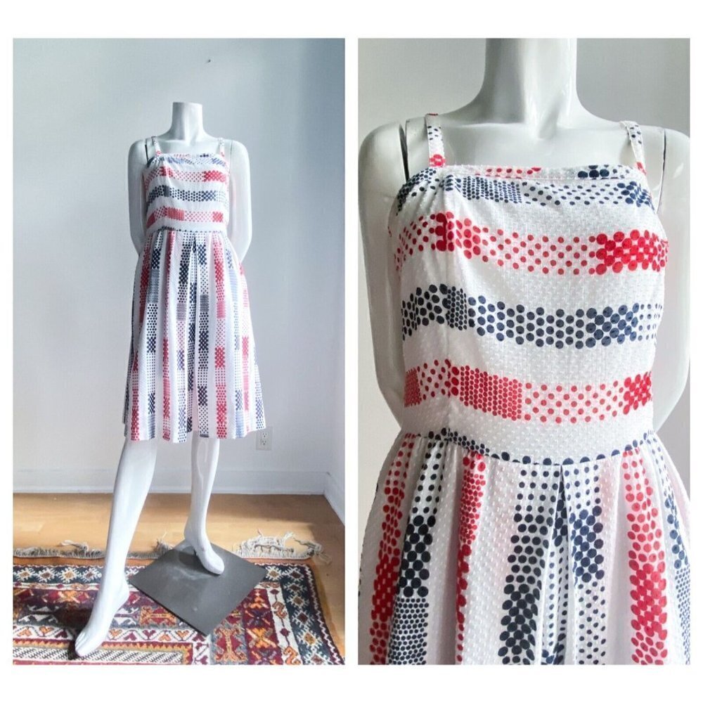 Brooks Brothers Red Fleece Swiss Dot Polka Dot Spaghetti Strap Sun Dress 0